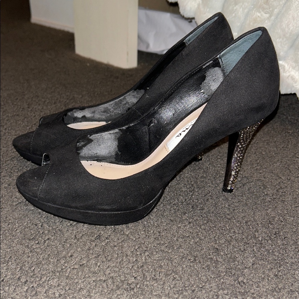 Nina Black Peep Toe Heels with Glitter Heel